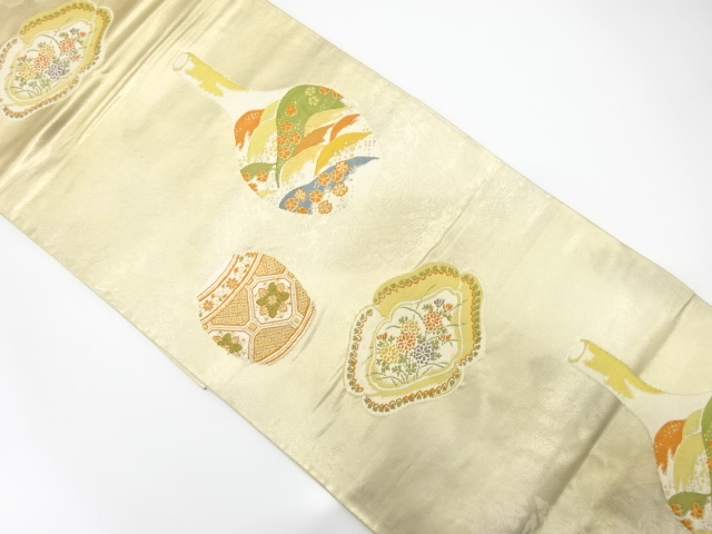 JAPANESE KIMONO / ANTIQUE FUKURO OBI / SILK / WOVEN FLORAL PLANTS